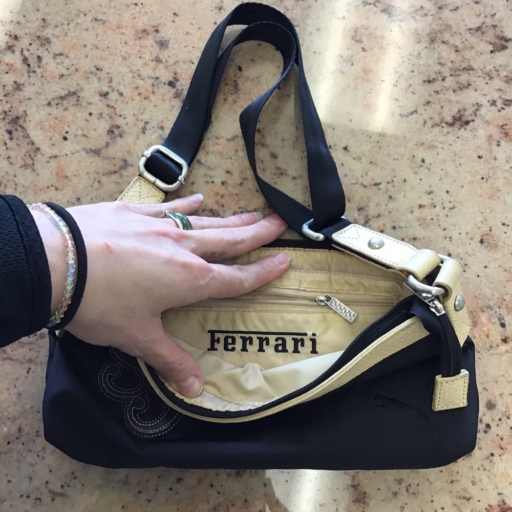 Ferrari x Puma leather trim and canvas hand bag